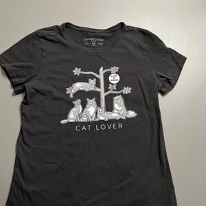Life Is Good Cat Lover Charcoal Tee, size M